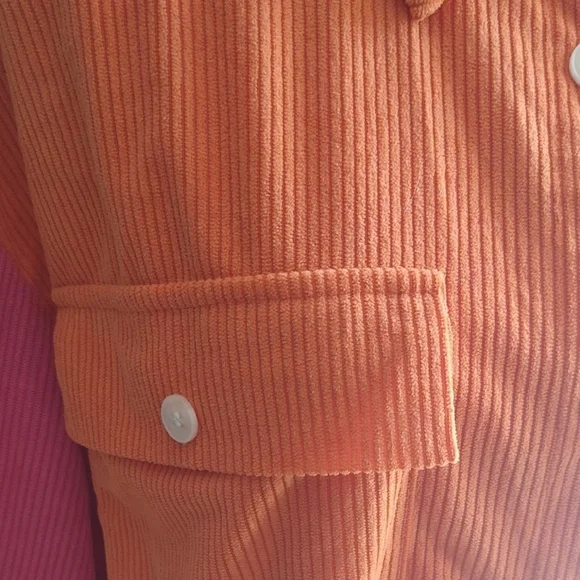 Colorblock Orange and Pink corduroy button-Up Shirt - Picture 4 of 4